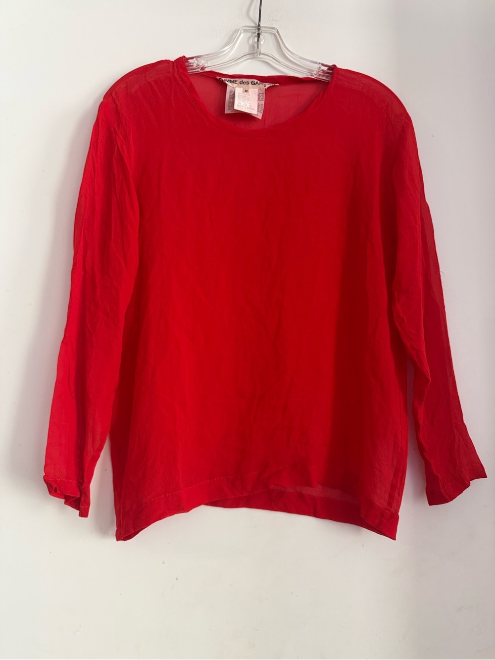 Comme des Garcons Vintage Red Sheer Silk Long Sleeve Top Blouse M